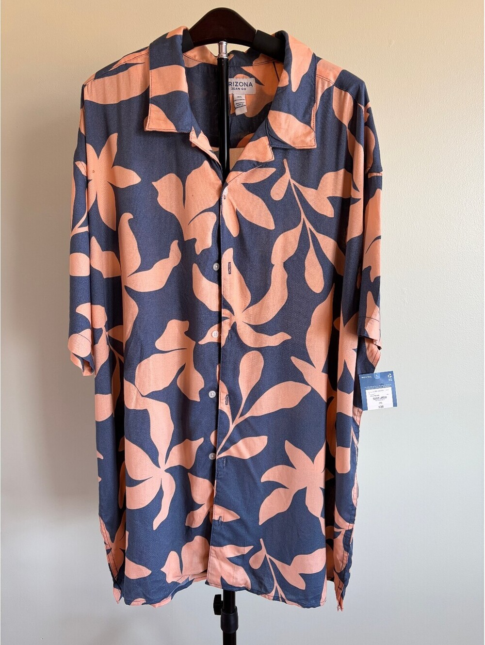 Arizona Jean Co Men’s 2XL Big Tall Floral Button Up Shirt Navy Orange NWT